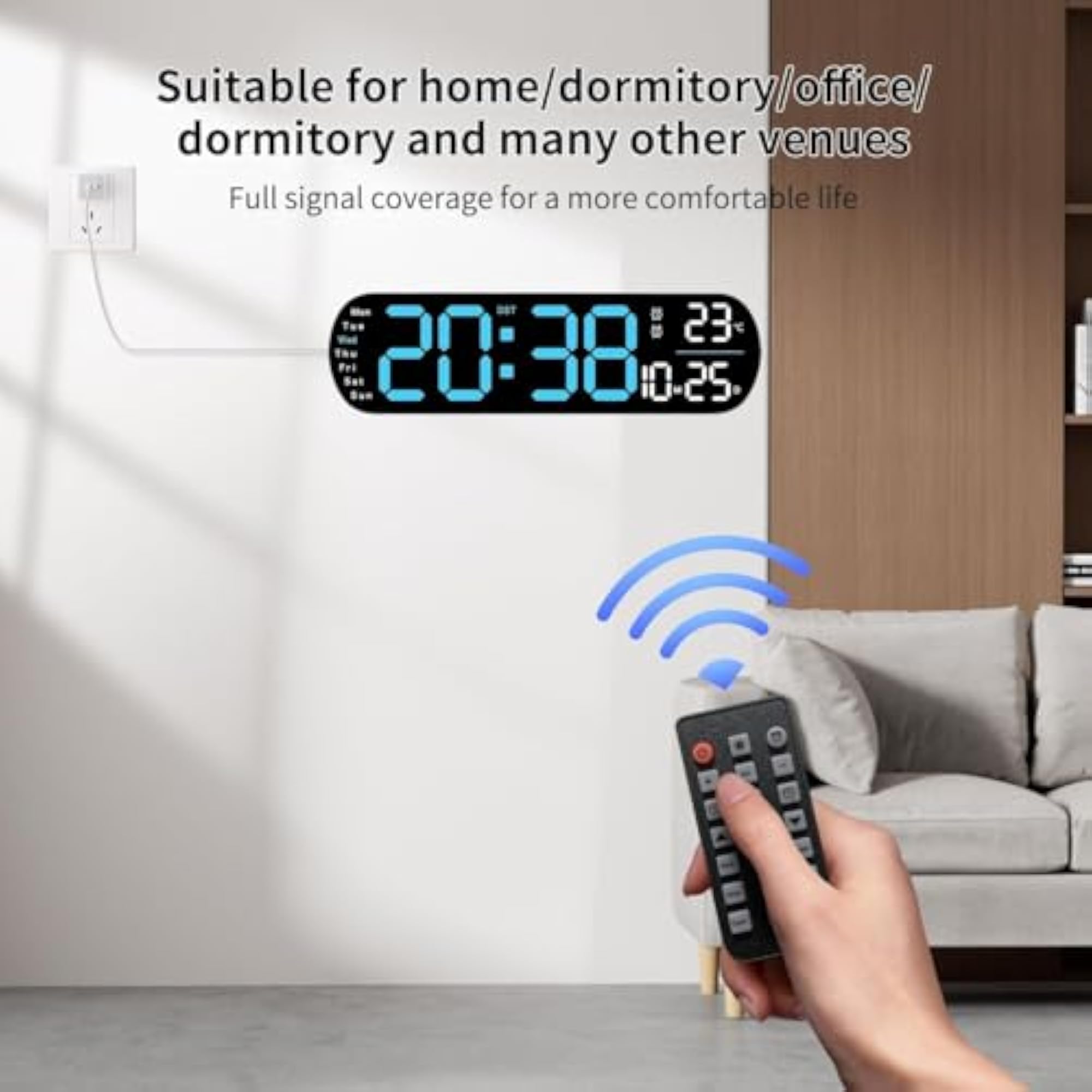 Digital Wall Clock, Large Display, 13.7 inch with Remote Control