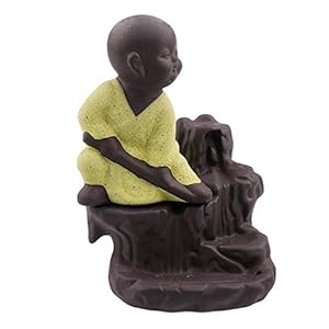 eCraftIndia Karate Style Monk Buddha Decorative Showpiece with 10 Free Smoke Backflow Scented Cone Incenses
