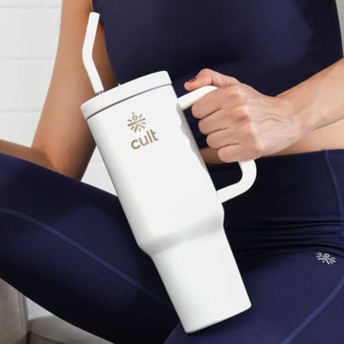 Image of Cult 1200ml Stainless Steel Insulated Tumbler with Handle, Straw & Cleaner Double Wall Vacuum Bottle for Hot & Cold Drinks Leakproof Travel Mug Reusable for Gym, Office & Travel