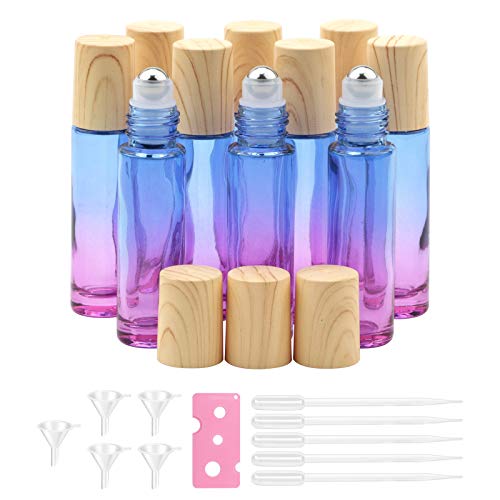 10pcs 10ml Mini Blue-purple Gradient Essential Oil Roller Bottles with Stainless Steel Roller Ball and Wood Grain Lid for Aromatherapy, Essential Oils, Perfumes and Lip Balms 10pcs 10ml Mini Blue-purple Gradient Essential Oil Roller Bottles with Stainless Steel Roller Ball and Wood Grain Lid for Aromatherapy, Essential Oils, Perfumes and Lip Balms