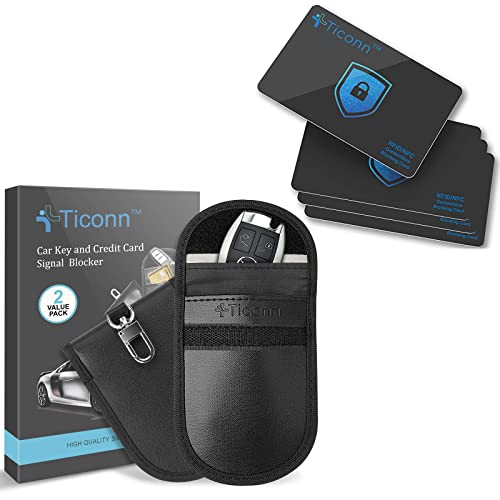 TICONN RFID Blocking Cards-4 Pack+Faraday Bag for Key Fob(2 Pack,PU)