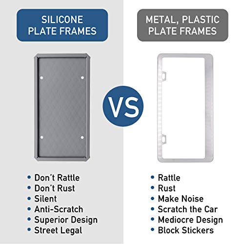 License Plate Frame - ONE PIX Silicone License Plate Covers Holders Rust-Proof/Rattle-Proof/Weather-Proof for Car License Plate - Grey