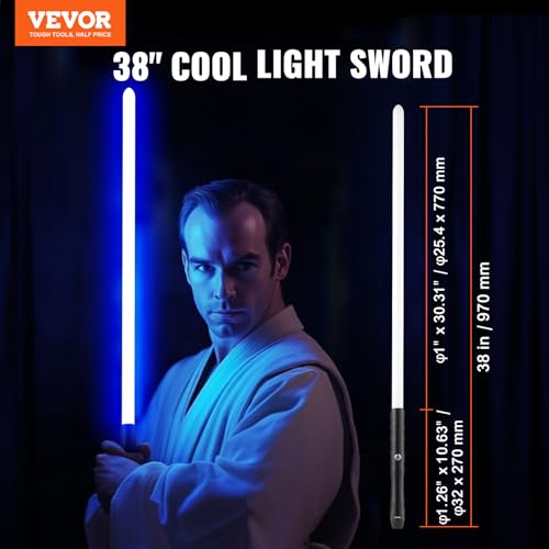 Image of VEVOR Light Sword, 38 inch Light up Sword with 12 RGB Colors, FX Sound and Realistic Handle, Rechargeable Light Up Toy for Adults and Kids, Christmas Day, Halloween Cosplay, Birthday, Black