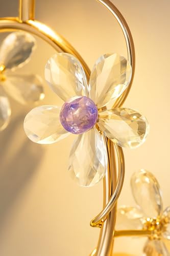 Image of blissbells Elegant Floral Crystal Wall Light - Decorative LED Sconce with Gold Finish for Bedroom & Living Room Ambiance (Crystal Flower Sconce)