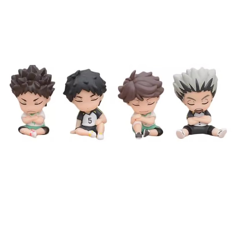 10cm Anime Figures from Haikyuu - Tobio Kageyama, Look Up Shoyo Hinata, Tetsurou Kuroo, Kozume Kenma, Oikawa Tooru Action Figure Q Version Figurine PVC Collection (4 Piece Set - Sleeping 5.5cm C)
