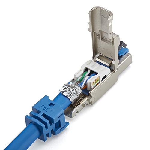 Image of TRUE CABLE Cat6A Toolless Field Termination Plug, Shielded STP, PoE++ 4PPoE, Tool-Free, RJ45 Modular Connector, 10Gb, 23-26AWG, TAA Compliant, ANSI /TIA, ISO /IEC, CE & UL Listed, 2-Pack