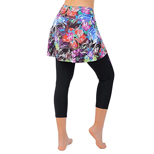 ANIVIVO Yoga Leggings with Skirts for Women,Skirted Leggings for Tennis Women Golf Clothes with Pockets(Color Chaotic,2XL) - Thumbnail 4