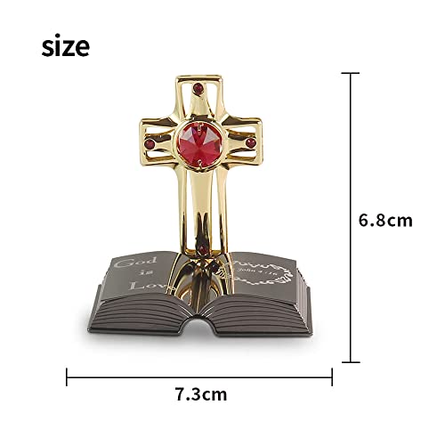 Crystocraft Mini Bible Series Gift With Austrian Crystal Studded Art Home Office Decor, Crystal Cross Figurine On Bible For Mother's Day Birthday Christmas First Communion (Mini Cross Bible Story A) #TOP5