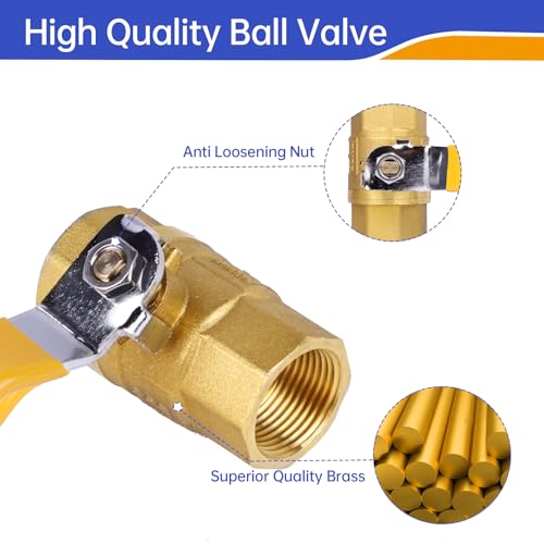 YADIAN 6 Pack 3/4 Inch Brass Ball Valve NPT Threaded, Heavy Duty Full Port Water Shut off Valve, Brass Plumbing Fitting, 3/4" Female NPT x 3/4" Female, 600 WOG (Water, Oil and Gas) by YADIAN - Used condition - Image 2