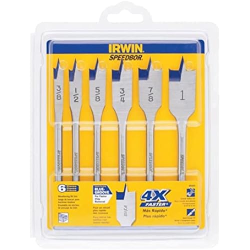 IRWIN SPEEDBOR Spade Wood Drill Bit, Standard-Length, 6-Piece Set (88886)