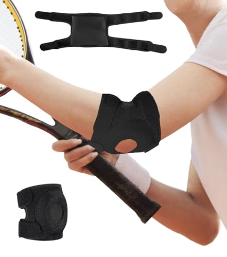 Image of Elbow Brace for Tennis & Golfers Elbow, Compression Support with EVA Pad, Adjustable Straps, Tendonitis Elbow Brace for Bursitis, Sports Injury Recovery, Arthritis Pain Relief (Black (1 Piece), One Size)