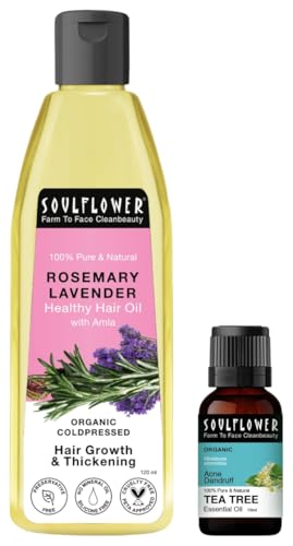 Soulflower Rosemary Lavender Hair Oil for Healthy Hair, Scalp Nourishment, Hair Growth – 100% Pure & Natural Undiluted Cold Pressed Oil, 120Ml Soulflower Rosemary Lavender Hair Oil for Healthy Hair, Scalp Nourishment, Hair Growth – 100% Pure & Natural Undiluted Cold Pressed Oil, 120Ml