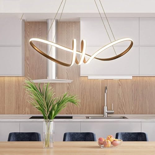 Image of SINOMAN Loop LED Hanging Chandelier Light Golden Finish Modern Decorative Pendant Ceiling Lighting Fixture Energy Saving Acrylic Spiral Ring Design Warm White Glow for Home & Office Decor