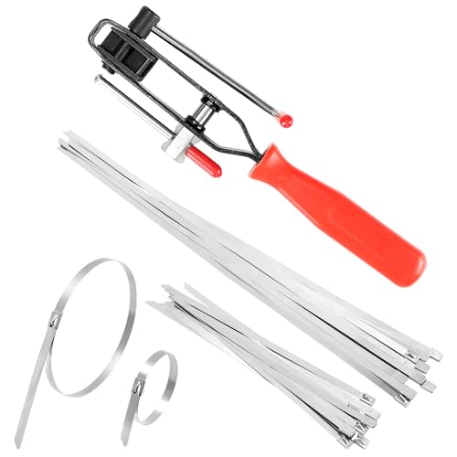 QWORK Auto Joint Banding Boot Axle Clamp Pliers with 20PCS Stainless Steel CV Joint Boot Band Clamps Auto/ATV CV Axle Clamp Tool Kit Includes 10 Small and 10 Large Clamps
