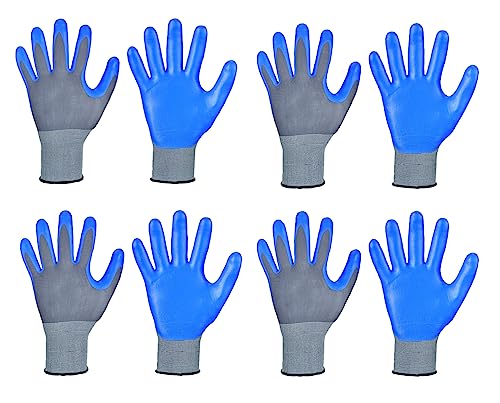 Image of Multipurpose Nylon Anti Cut PU Nitrile Coating Work Safety Gloves, Hand & Fingers, Gardening, Mechanical, Construction, Agriculture & Automotive - Durable & Comfortable (5 Pairs Grey Blue)