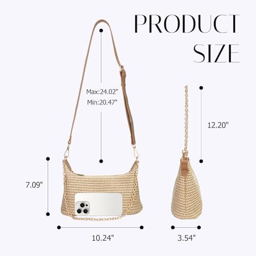 Bolso de hombro tejido en paja para mujer miniatura 3