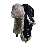 Fur Winter Trapper Hat,Taslon Rabbit Fur Aviator Ski Trapper Trooper Pilot Hat,Snow Eskimo Hat with...