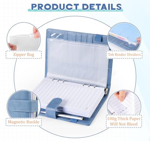 Agoer A5 Ringbuch Nachfüllbar,PU-Leder Notizbuch mit Binder +150 Blättern[To Do Liste/Wochenplan/Notizbuch],6 Ringe Leather Planner A5 Bindermappe für Schulnotizen,Reisetagebücher,Büroorganisation