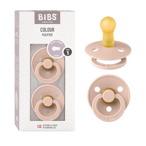 Image of BIBS Pacifiers Colour Collection | Natural Rubber Baby Pacifier | Set of 2 BPA-Free Soothers | Made in Denmark | 0+ Months (Pack of 2) | Blush | Natural Rubber Latex | Size 1 | BPA-Free | Made in Denmark | High Nipple Acceptance | Airflow Holes | Comfort Shield