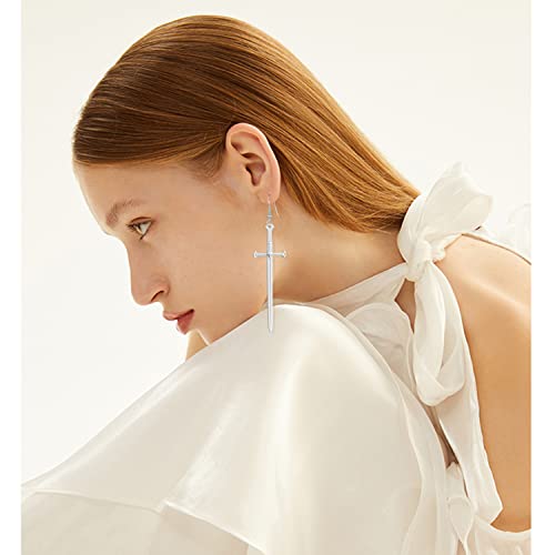 Wuweijiajia Unique Retro Gothic Long Sword Hook Earrings Vintage Silver Punk Style Knife Dangle Drop Earrings For Women Girls Trendy Men Statement Jewelry Gifts (Style-4-White) #TOP3