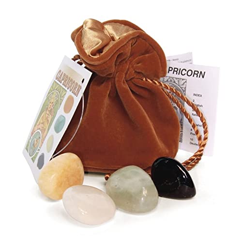 Wild TherapiesCapricorn Crystals Tumblestone Set - Orange Calcite, Green Fluorite, White Onyx, Black Agate - Reiki Charged - Star Sign Zodiac