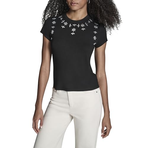 BCBG Women's Short Sleeve Knit Top with Beaded Detail, Black, Medium by BCBG - Used condition - US$11.21