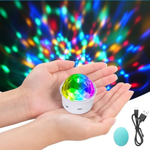 URAQT Mini Discokugel Licht,DJ Ball USB Stimme Steuerung Disco Party Lichter Blitzlicht Bühnenbeleuchtung Effektlicht Tragbar Wiederaufladbar Discokugel für Partys Autoinnendekoration Weiß