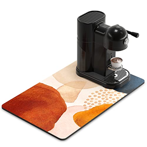 Rnivvi Coffee Mat, 12" x 19" Cute Boho Theme Coffee Bar Mats for Espresso Machine Station Accessories and Organizer, Hide Stain Rubber Backed Absorbent Dish Drying Pad for Kitchen Counter, Stones