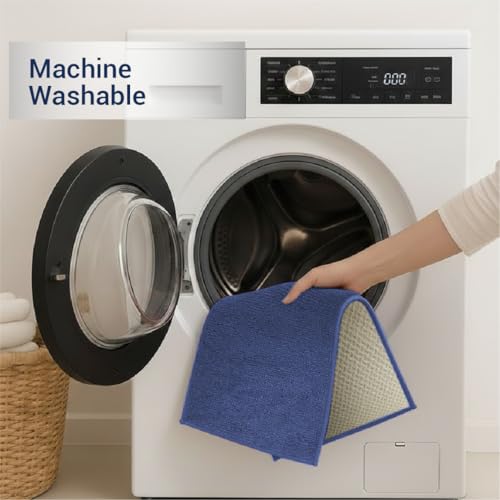 Image of Welspun Premium Bath Mats Large for Hall, Bedroom & Living Room | Solid Design | Anti Skid | More Absorbent | Soft Feel | Machine Tufted | (2 x 3 ft, Dark Blue)