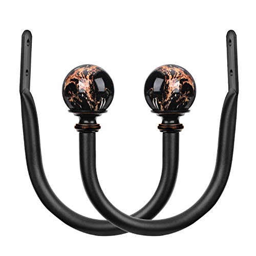 Olakee Curtain Holdbacks-Decorative Draperies Holdback with Marbled Finial Black Set of 2