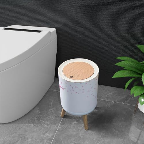 Image of Trash Can with Lid Cherry Blossoms Spring Flower Garden White Japanese Flowers Garbage Can Round Waste Bin Press Cover Dog Proof Wastebasket for Kitchen Bathroom Living Room Nursery 1.8gal