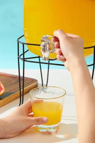 Image of Bellemax 3 Litre Glass Iced Drink Dispenser with Spout & Tap, Steel Lid and Stand- Cold Beverage Tank for Water, Cocktails, Detox Drinks & More, Perfect for Parties & Events,Daily Uses(Set of 1)