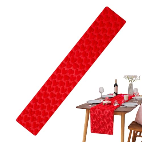 Chemin de table Saint-Valentin cœur rouge en tissu pour déco chic