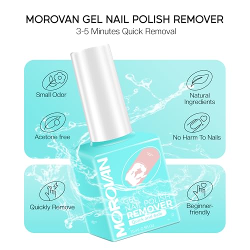 Morovan Gel Nail Polish Remover Kit: Gel Polish Remover with Liquid Latex Tape Nail Strengthener Nail Tools Quick Remove Gel Nail Polish in 3-5 Minutes No Need to Warp & Soak