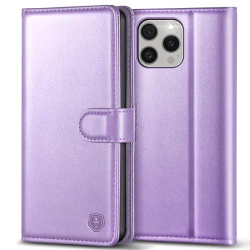 Housse iPhone 15 Pro Max Violet Clair en cuir PU de haute qualité finition portefeuille flip