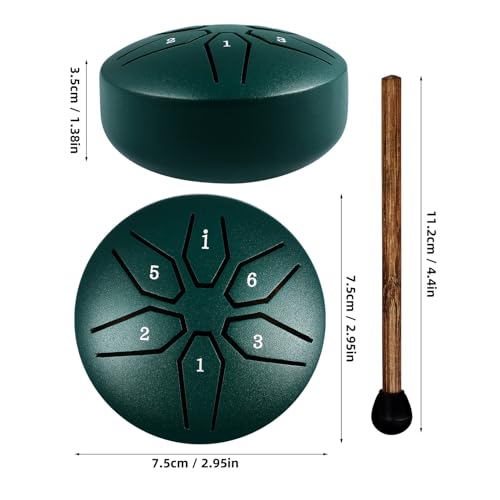 Tambor de lengüeta de acero portátil 6 notas 3 pulgadas verde miniatura 7