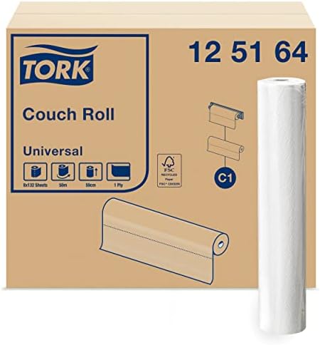 Tork 125164 Couch Roll Universal / 1-ply hygienic paper massage rolls compatible with Tork C1 dispenser / 1 x 8 rolls (8 x 132 sheets)