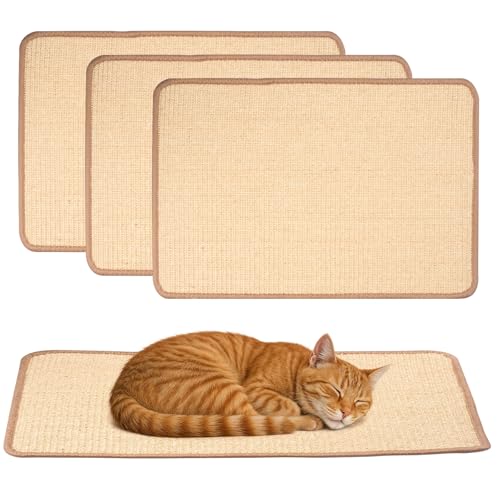 Unnosin 3 Packs Cat Scratching Mat Natural Sisal Cat Scratcher 60x40 cm