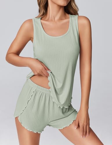 Image of Ekouaer 2 Pieces Womens Tank Top Pajamas Set Soft Sleepwear Cami and Shorts | Summer Sleeveless Loungewear Pjs Set for Wedding Party, Home