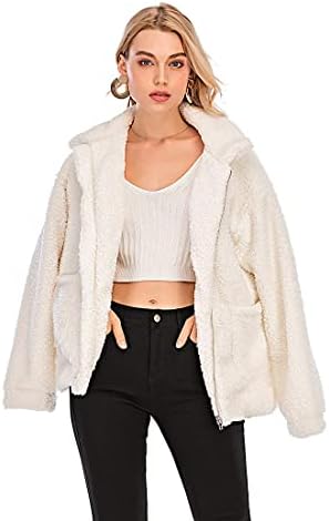 NSBS Women Fuzzy Jacket,Fluffy Shearling Fleece Outwear Winter Casual Warm Oversized Shaggy Coat Zipper Faux Fleece Jackets (L, White)