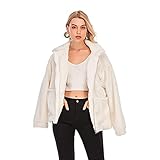 NSBS Women Fuzzy Jacket,Fluffy Shearling Fleece Outwear Winter Casual Warm Oversized Shaggy Coat Zip