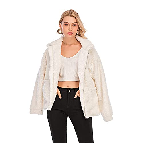 Yyw Womens Faux Shearling Jacket,Fuzzy Sherpa Jacket Fluffy Shearling Fleece Coat Oversized Zipper Shaggy Jackets Outwear (White,Xxxl) #TOP24