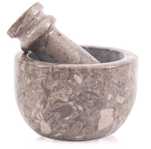 MARBLE RANGE Mortier et pilon en marbre Oceanic 6,35 cm, fait main, broyeur à ail et bol broyeur, mini mortier et pilon pour la cuisine - broyeur à herbes et...