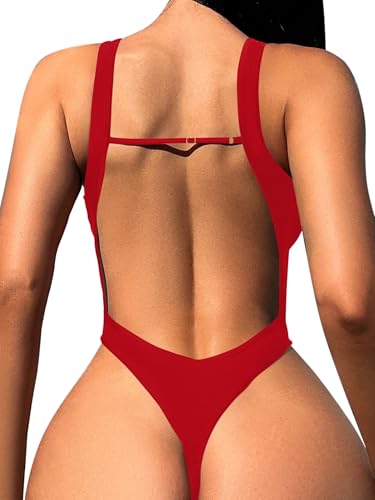Image of Foxiny Sexy Backless Cheeky High Cut Leg Thong V Neck One Piece Swimsuit