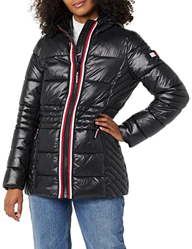 Tommy Hilfiger Damen Kurze Pufferjacke, Kohleschwarz, L