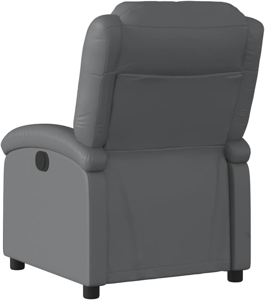 vidaXL Gray Faux Leather Manual Recliner Chair - Wingback Reclining Armchair for Elderly with Side Pocket and Padded Support