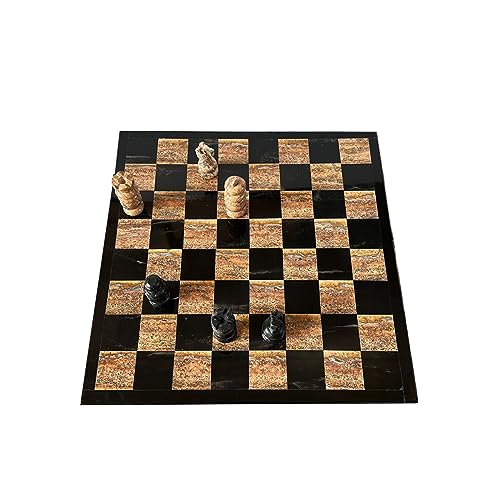 Échiquier en marbre noir marron 35cm jeu échecs pierre adulte