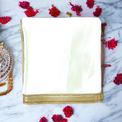 Image of Pooja Cloth for Mandir and Multi-Purpose Use (White & Green)