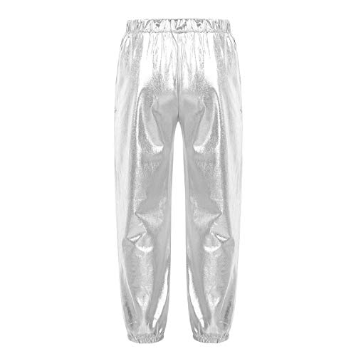 Jeeyjoo Kids Girls Hip Hop Street Dance Pant Legging Sparkle Metallic Jazz Stage Performance Sweatpant Costume Silver 12 #TOP2