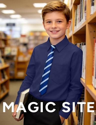 Image of Boys Long Sleeve Button-Down Dress Shirts with Tie: 2 Fabrics (Stretch /Standard) & 2 Fits (Regular /Husky)